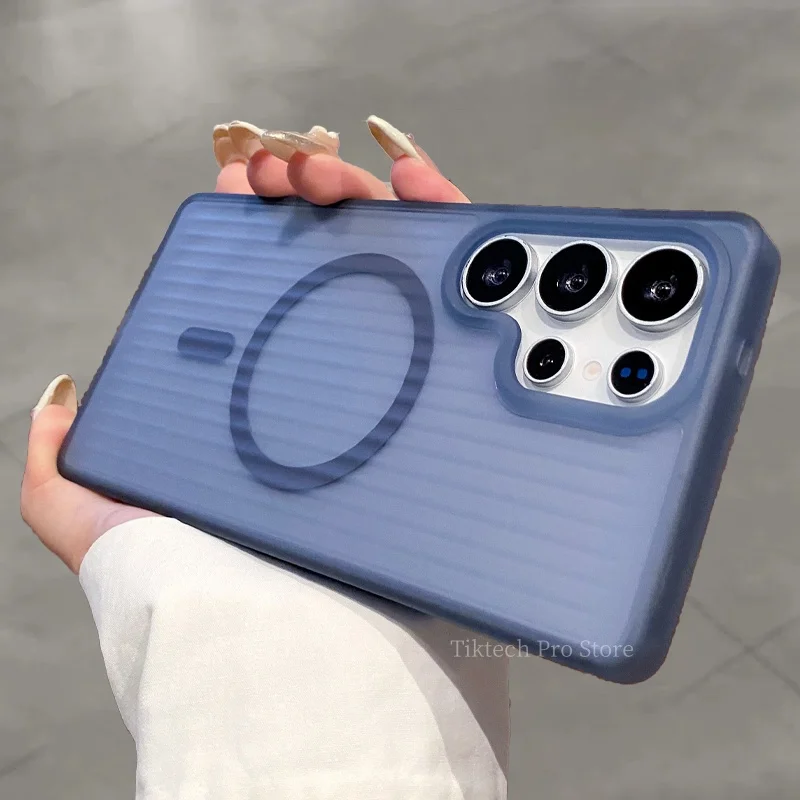 

Роскошный матовый полосатый гофрированный чехол для телефона Magsafe для Samsung Galaxy S25 S24 S23 S22 S21 Plus Ultra Wireless Charge Cover