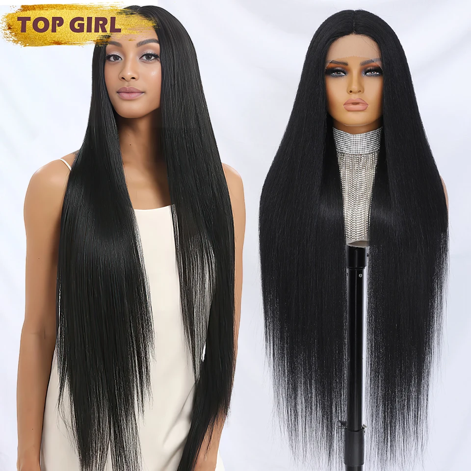 Super Long Straight Lace Front Synthetic Wig 40 inch Preplucked Black Wigs for Afro Woman Lace Front Heat Resistant Wig