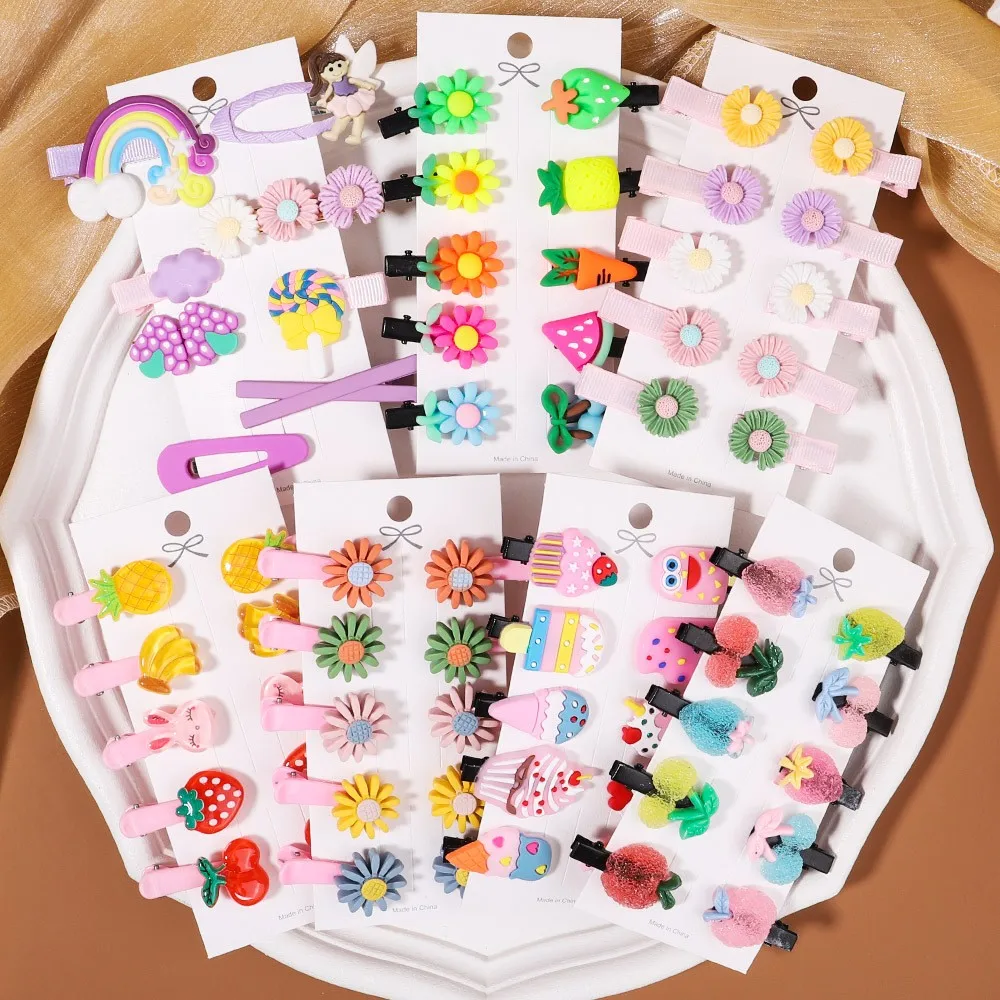 10pcs New Sweet Candy Cartoon Elements Hair Accessories For Girls Kids Flower Hairpins Child Headdress Fruits Hair Clips Clamp