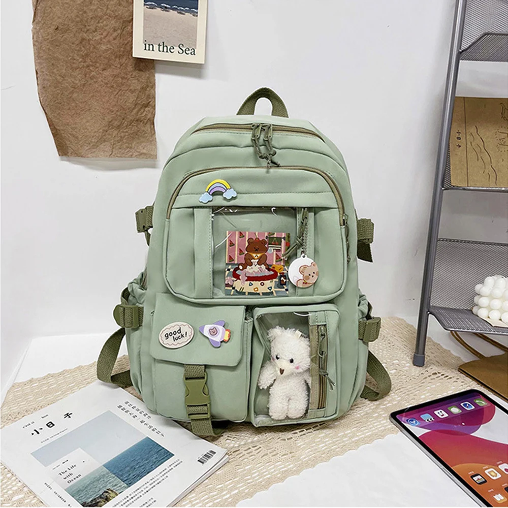 Japanese Girls Aesthetic Backpack Cute School Bags For Student Teens Girls Pockets Cute Women Laptop Backpack Harajuku Backpack