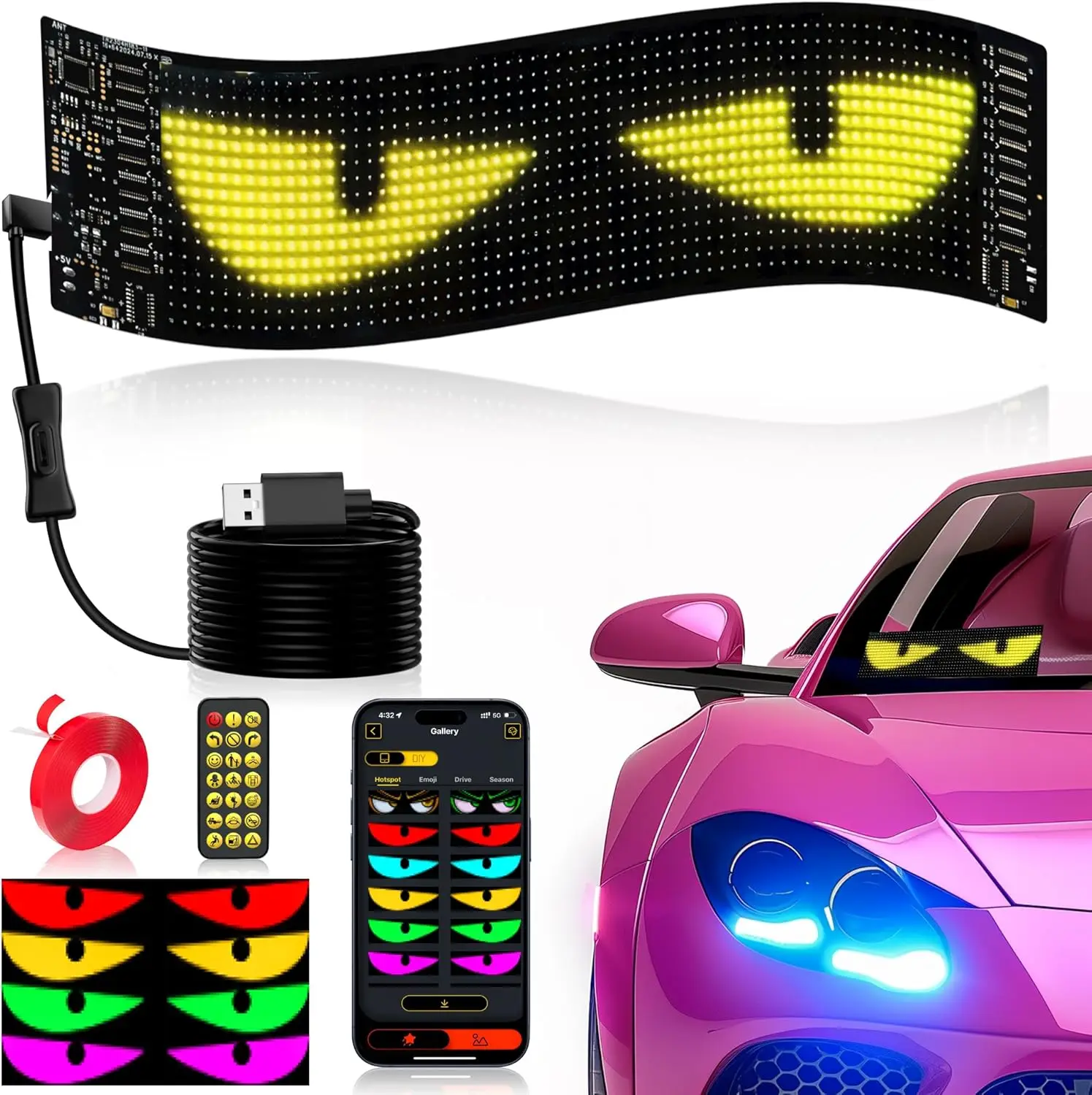 

Гибкая светодиодная матричная панель USB 5В, адресуемая RGB-вывеска, гибкий экран, доска для отображения бегущей строки, Bluetooth