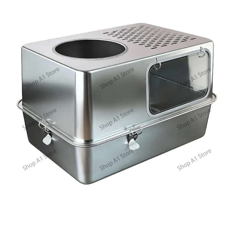 Multi-style fully enclosed stainless steel cat litter basin, oversized anti-splash cat toilet, anti-sand