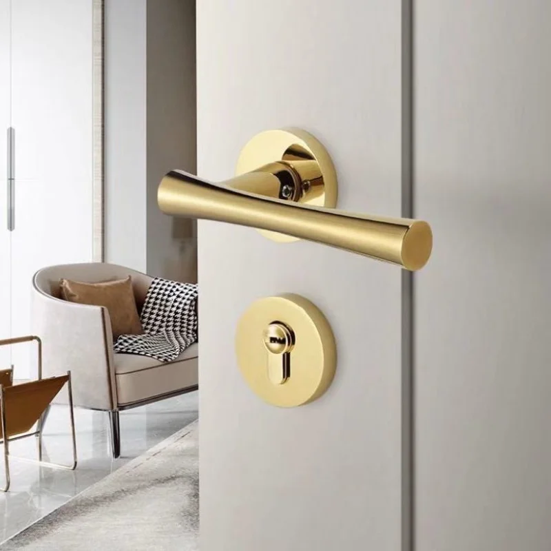 Full Set Handle Lock 58 Silent Bedroom Wooden Door Bright Gold Split Door Lock