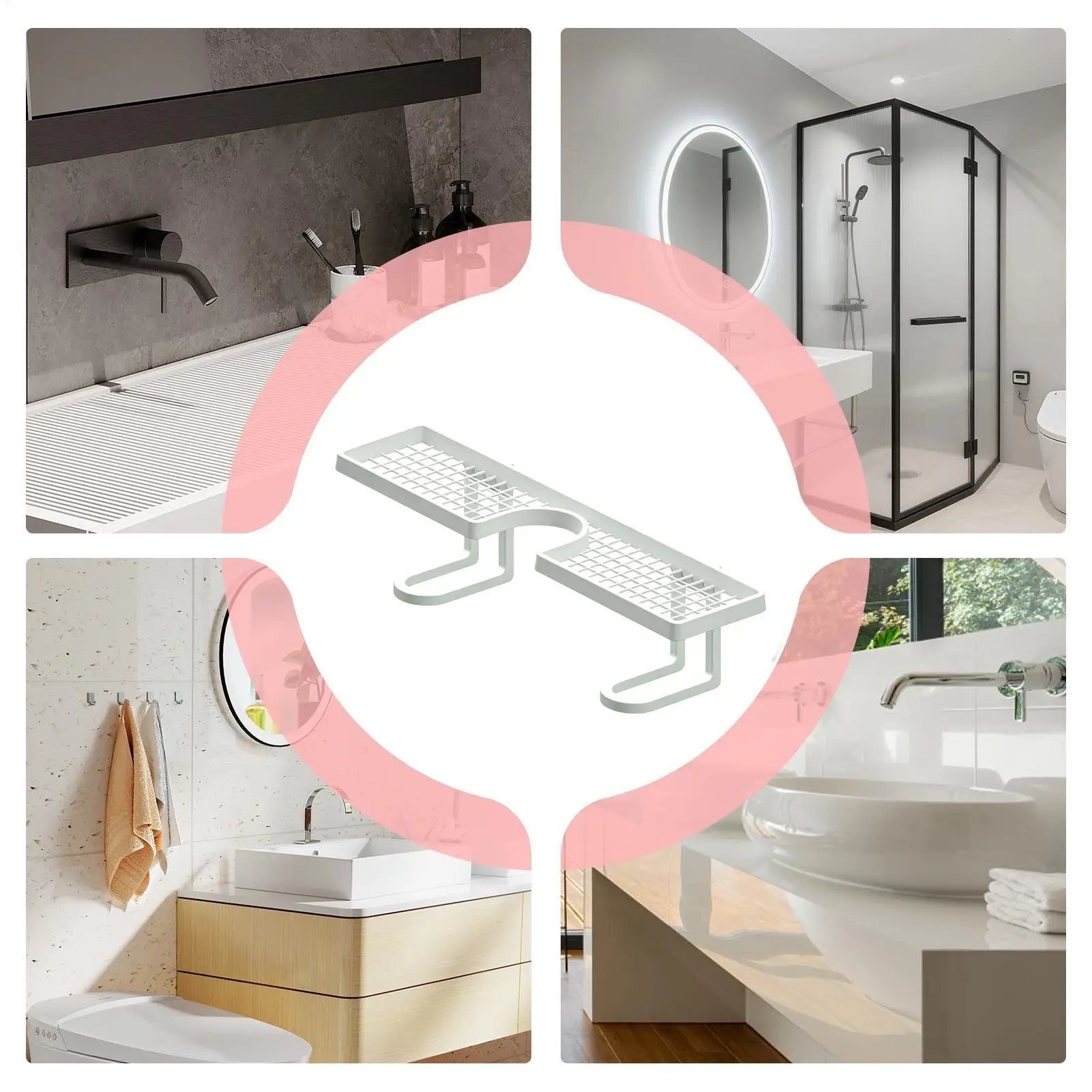 50cm Bohrfreies Schnellablauf-Badezimmer-Waschtischregal über der Armatur für Zahnbürsten, Becher, Kosmetik, Shampoos, Küche, Hotel, Wohnheim – Detail 8