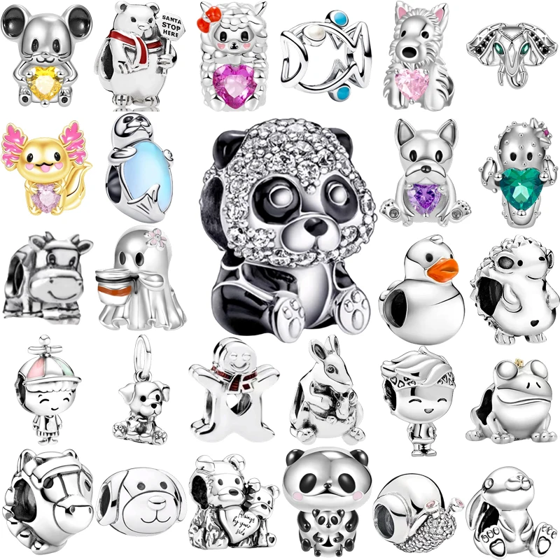 رائجة البيع ، الوافدين التذهيب ، لطيف الباندا والفأر يحتضن القلب الأحجار الكريمة والصبي الصغير نيني الأرنب خرزة ساحرة ، DIY بها بنفسك النساء المجوهرات هدية #1