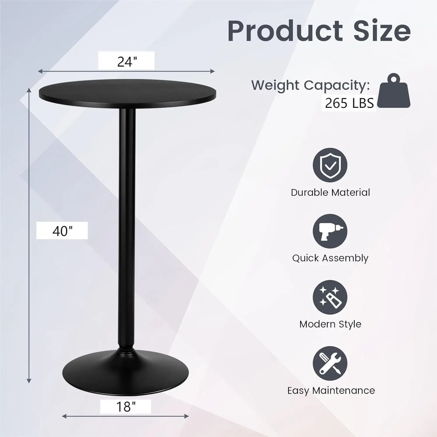 40-Inch Tall Round Cafe Table with 24-Inch MDF Tabletop and Metal Base, Modern Cocktail Table for Dining Room,