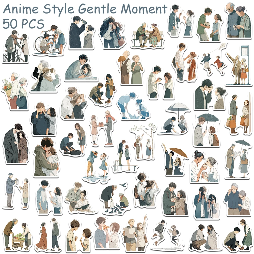 50 Stück Anime-Stil, sanfter Moment, Aufkleber für Telefon, Laptop, Sammelalbum, Skateboard, DIY, Graffiti, wasserdichte Aufkleber, kreative Geschenke – Detail 8