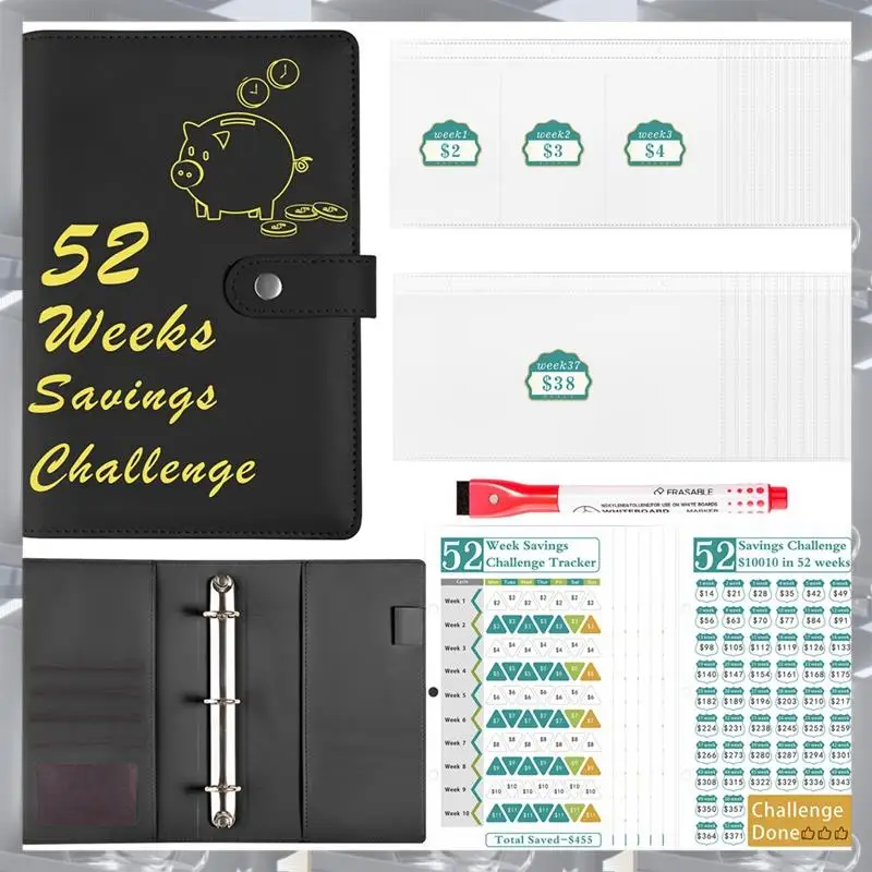 

Hot Selling-52 Week Money Saving Challenge Binder With Savings Challenges Book Cash Envelopes For Budget Planner Financial,52 We