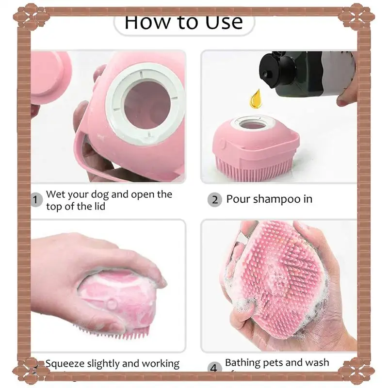 Entrega en 24 horas, cepillo de masaje para baño de cuidado de mascotas con dispensador de jabón y champú, suave para perros de pelo largo y corto, ducha para gatos (2P