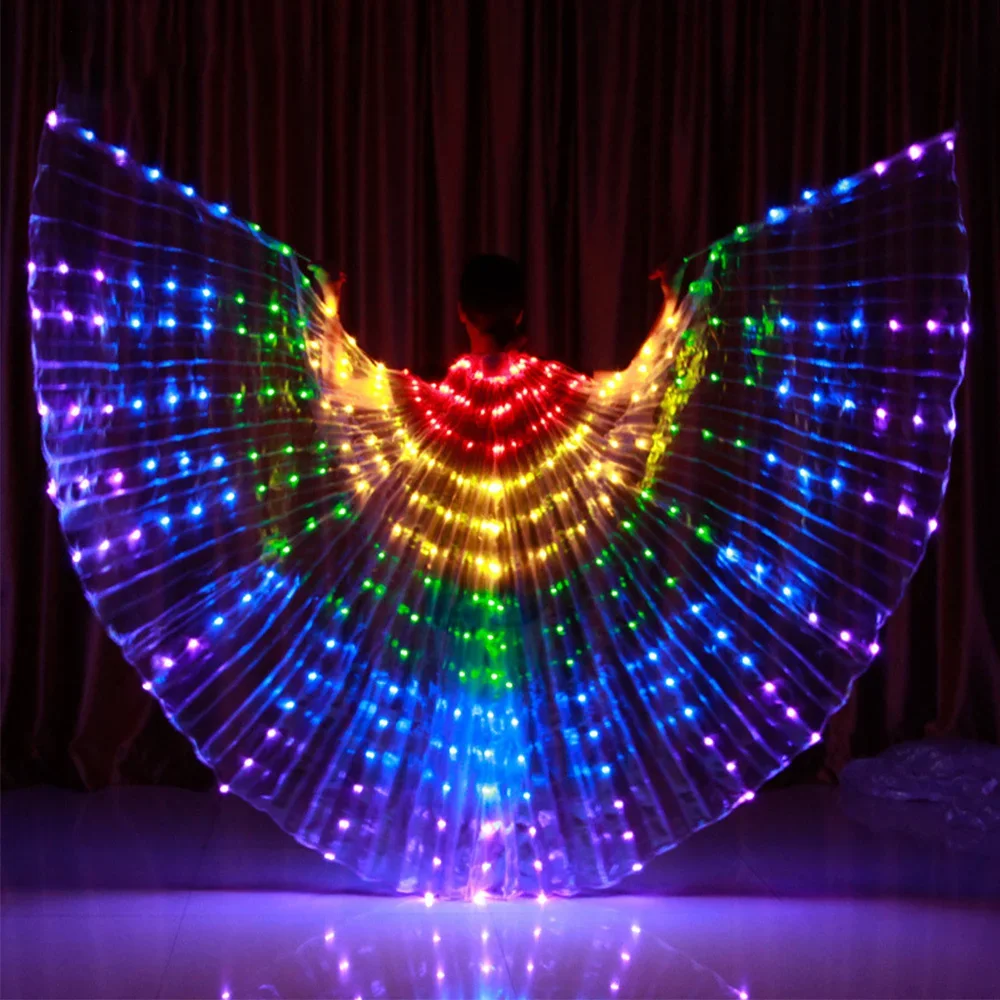 Rainbow Color Angle Led Wings Adult Led Costume Circus Led Light Luminous Costumes Party Show Wings Dancewear With 2 Sticks