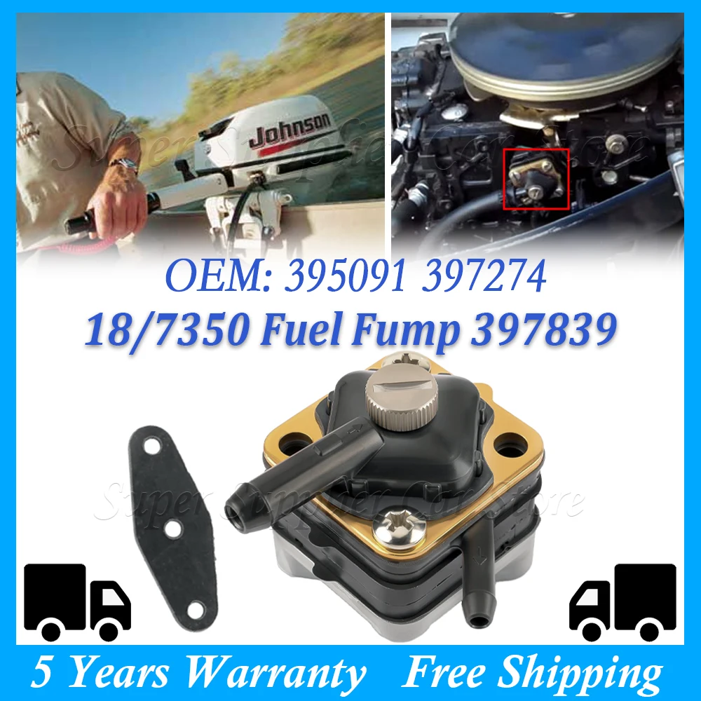 

Fuel Pump & Gasket For Johnson Evinrude 395091 397274 6hp 8hp 9.9hp 15hp Engine Seahorse Outboard 397839 391638 395091 397274