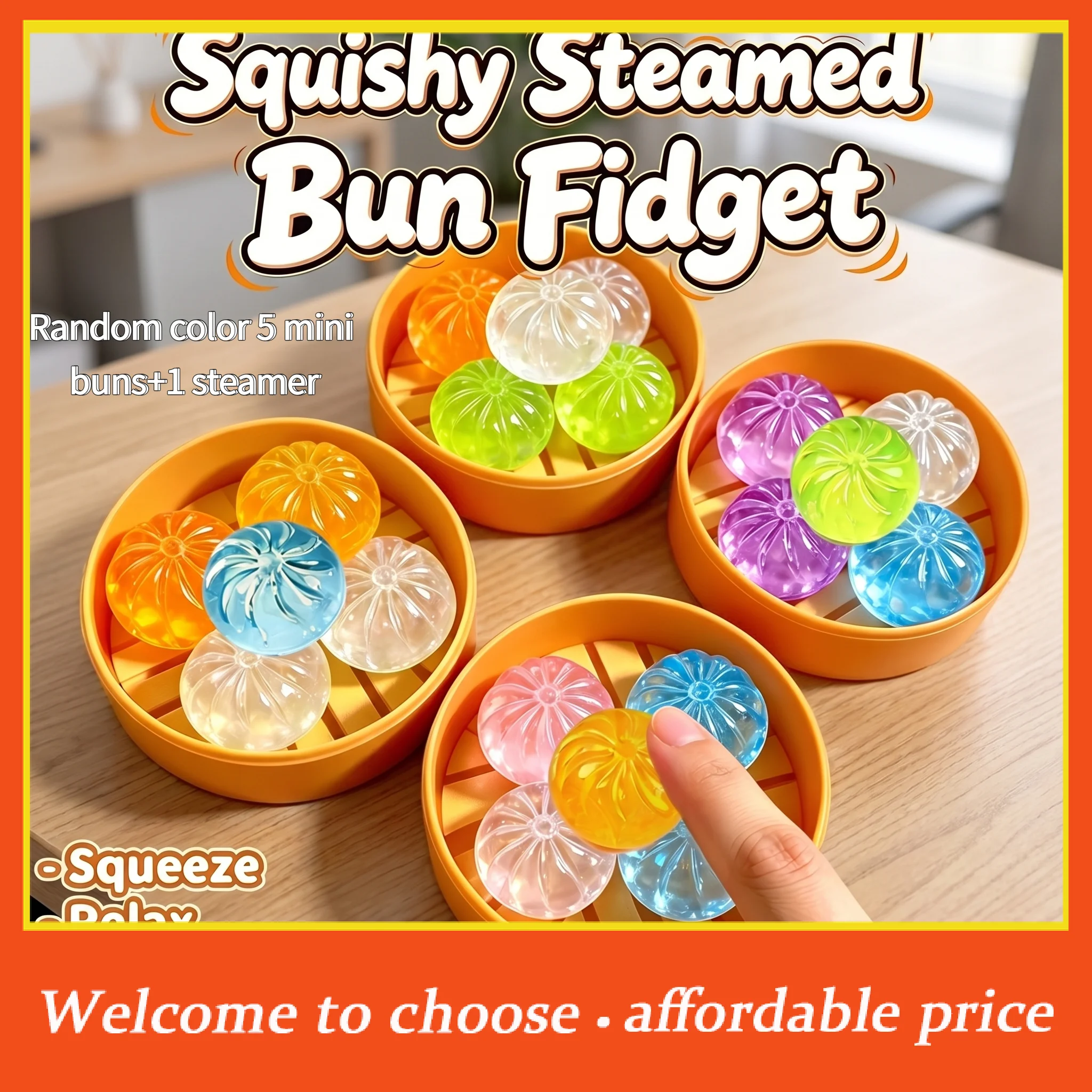 

5Pcs Mini Dumplings With Steamer Bun Squeezable Toys Set Soft Stress Relief Crystal Squishy Fidget Sensory Toy Party Favors Gift