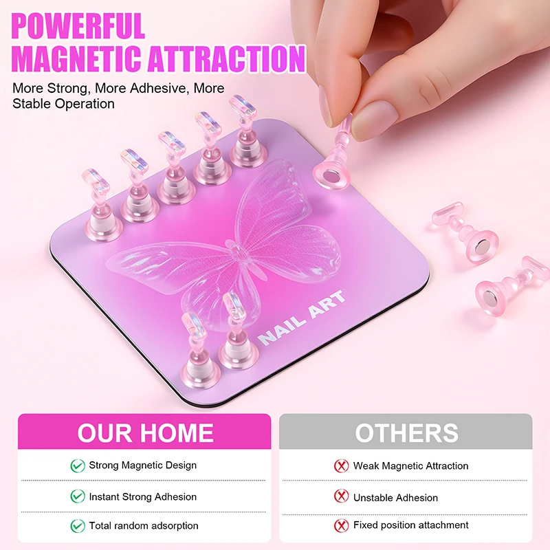 Soporte para uñas de mariposa, soporte de práctica para puntas de uñas postizas, Base Aurora, soporte magnético completo, bandeja, herramientas de práctica para salón de manicura, 6 uds.