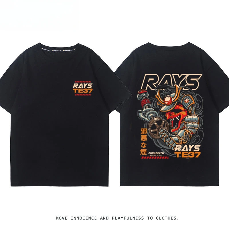 RA عجلة حافة TE37 محور عجلات تعديل سيارة قصيرة الأكمام الرجال والنساء الصيف القطن اليابانية تنوعا تي شيرت المد Ins