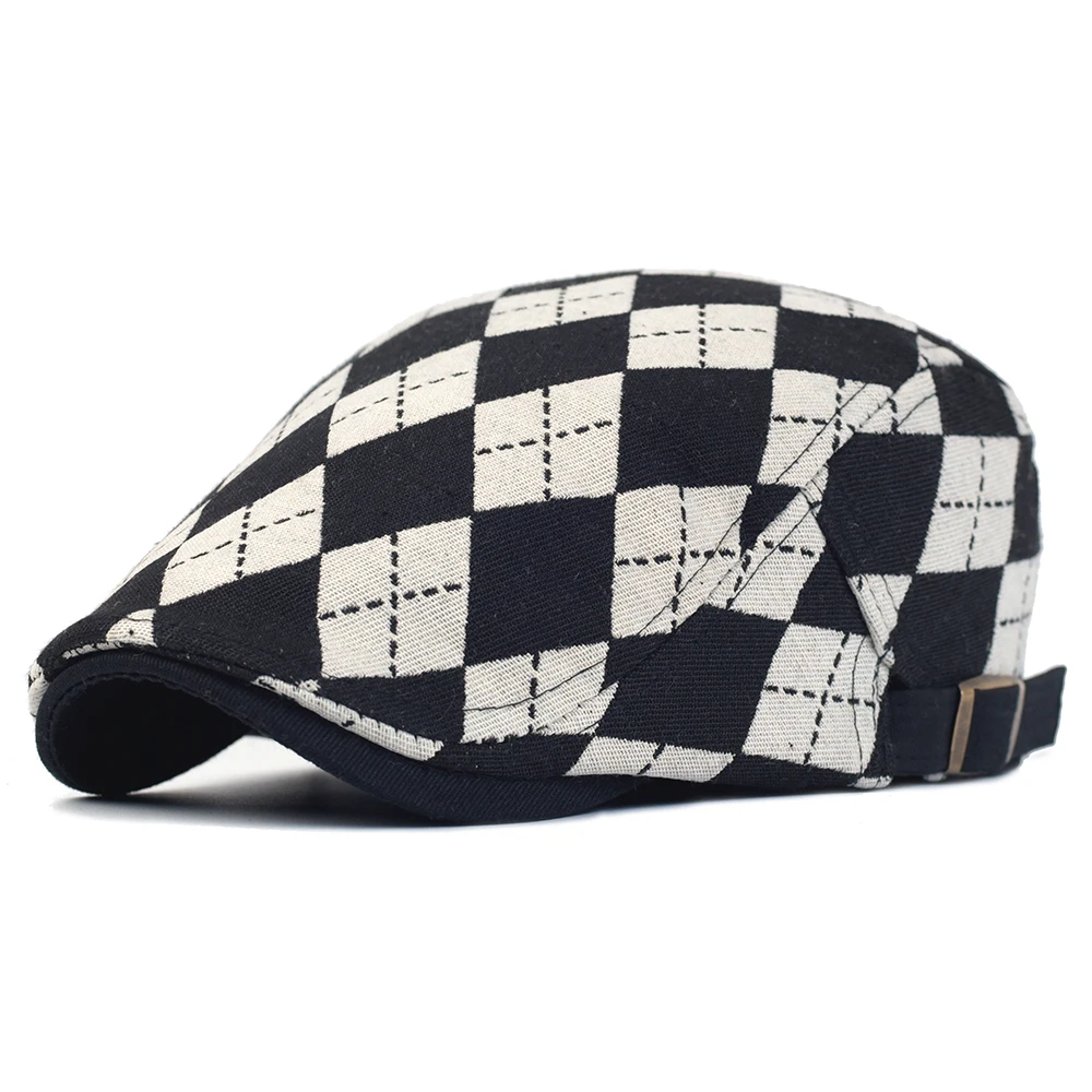 Vintage Newsboy Hats for Men Women Lattice Flat Cap Cotton Adjustable Breathable Irish Cabbie Ivy Driving Gatsby Hunting Hat