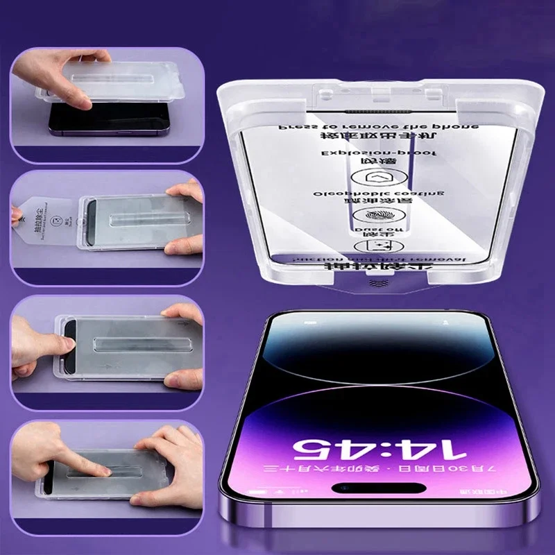 プレミアム強化ガラス iPhone 16 15 Pro Max ダストフリースクリーンプロテクター iPhone 16 Plus 16 Pro Max 簡単取り付けガラス