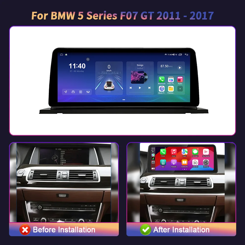 Car Multimedia Navigation 12.3‘’ Android 14 For BMW 5 Series F07 GT 2011 - 2017 Head Unit WIFI Wireless Carplay Stereo Screen