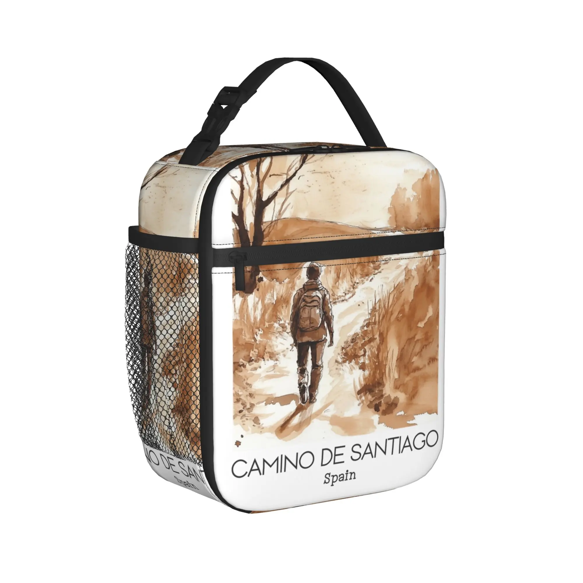 A Vintage Travel Art of Camino de Santiago Spain Insulated Lunch Bag Bag ,Meal Container  High Capacity Tote Lunch Box Picnic