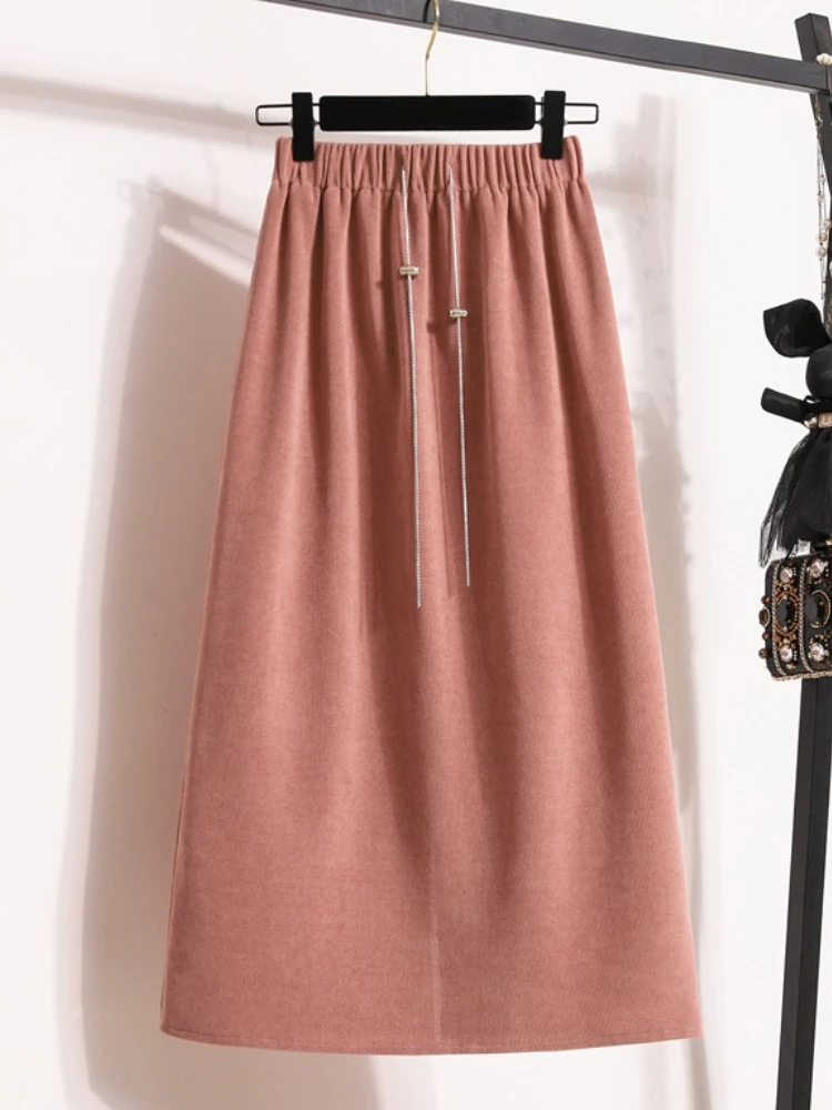 

2025 г., однотонная эластичная талия с запахом ягодиц, осень-зима, универсальная прямая юбка, женские новые стильные юбки с высокой талией больших размеров