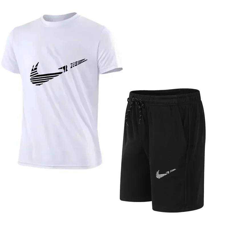 Men\'s short-sleeved Sportswear, T-shirt and Shorts Set, Branded Running and Sportswear, Casual Fashion, 2024