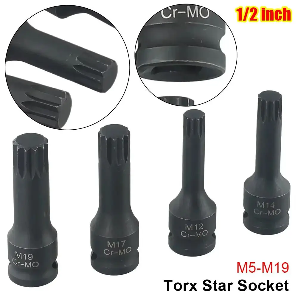 

1Pcs Metric 1/2 Inch Shank Electric Drill Socket Adapter 78mm Length Long Bit 12 Point Torx Socket Cr-Mo Steel M5-M19