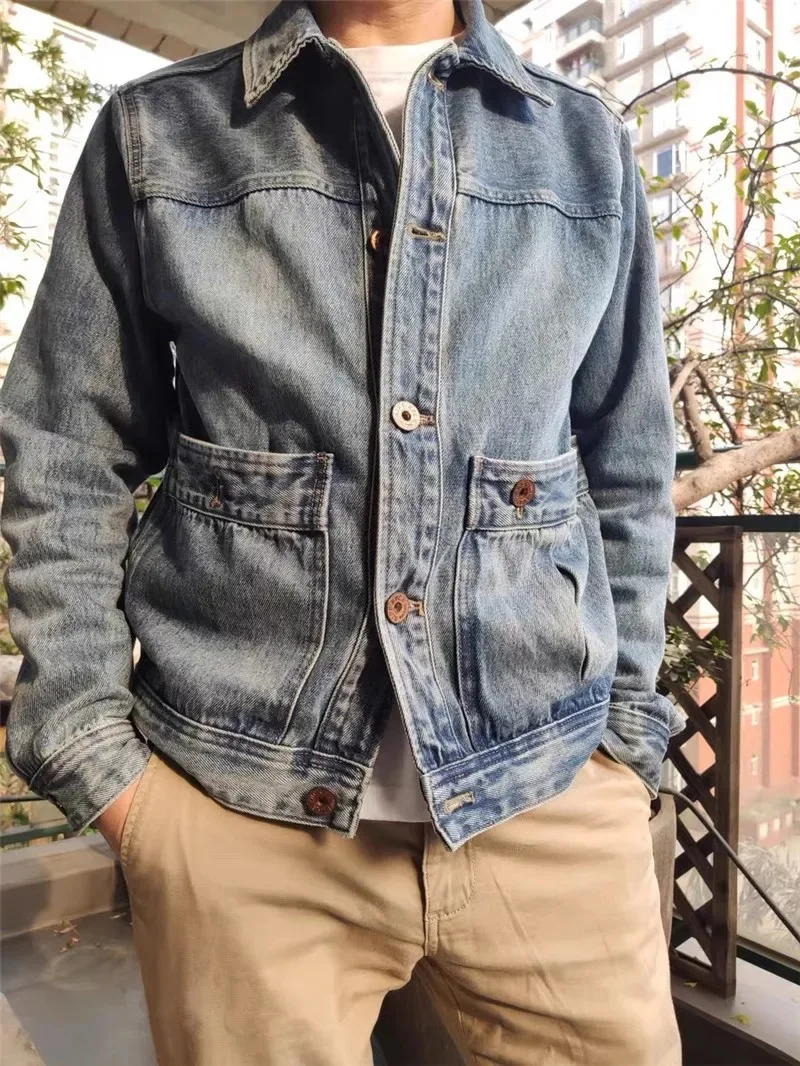 Shop Top.Classic casual denim jacket.Rider short vintage blue coat.fashion mens 100% cotton cloth.retro work wear.