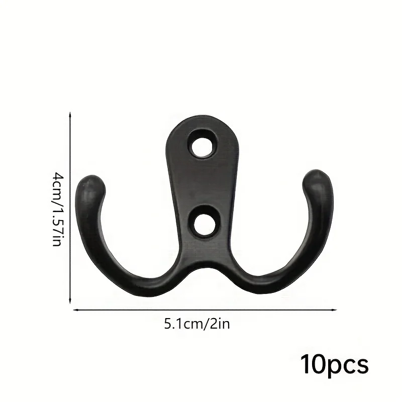 10 Pieces, Heavy-Duty Double Coat Hook with 20 Screws - Wall-Mounted for Robes, Towels, Keys, Jackets, Clothes, Hats, and More