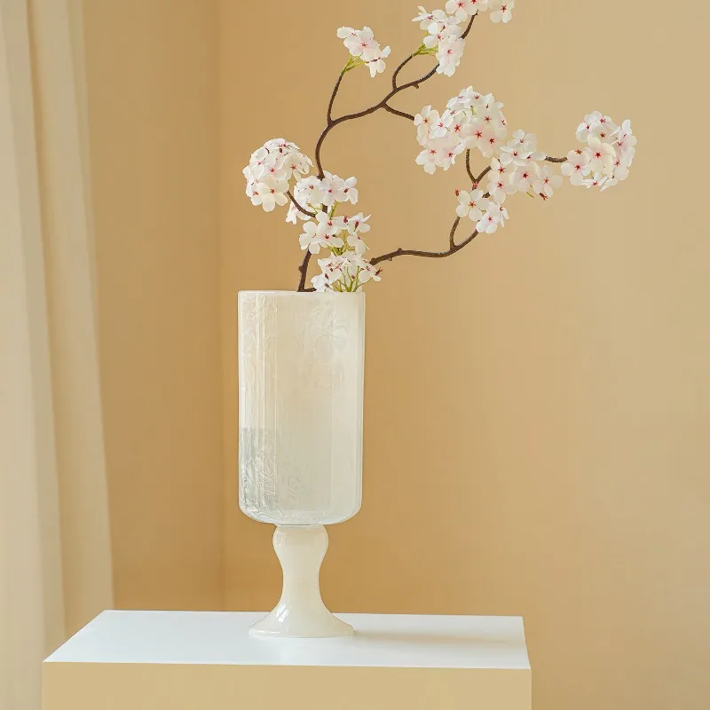 

French high-footed handmade glazed vase medium antique lamp living room flower arrangement water flower arrangement