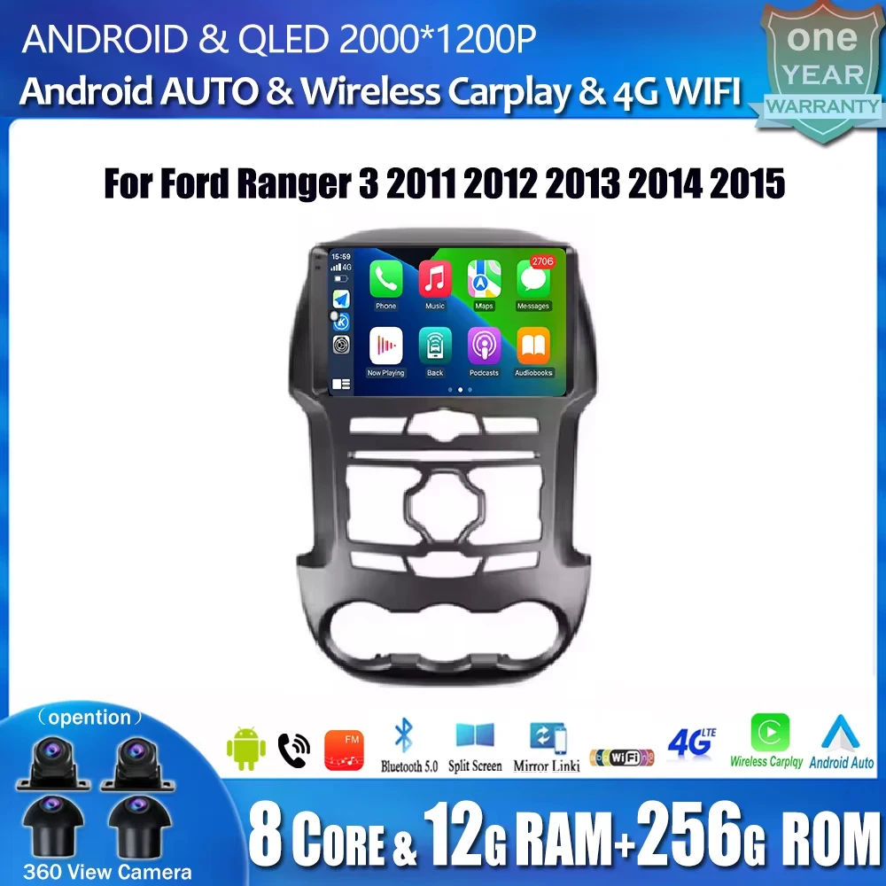 

Для Ford Ranger 3 2011 2012 2013 2014 2015 Android 14 Carplay Автомобильный радиоприемник с навигацией GPS Мультимедийный видеоплеер DSP 4G