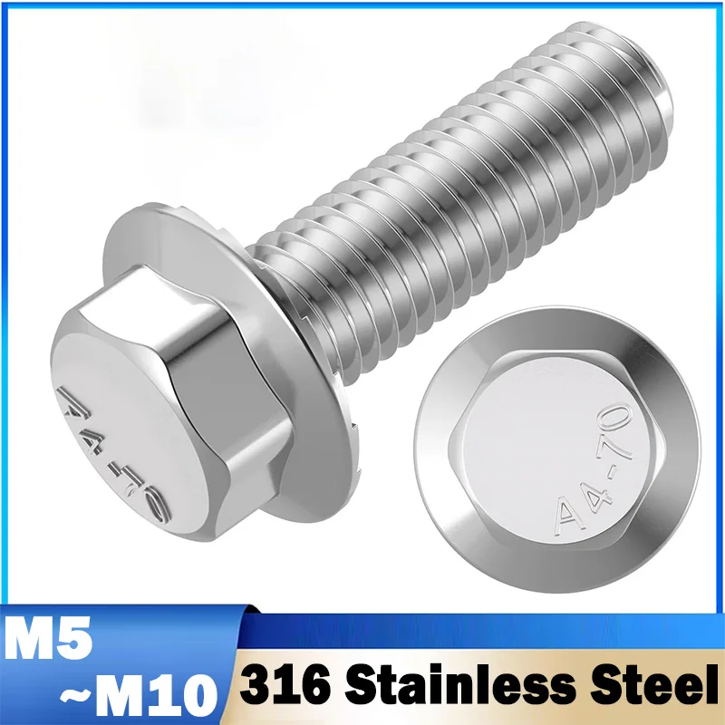 1~5Pcs M5 M6 M8 M10 316 Stainless Steel Hexagon Head with Serrated Flange Cap Screw Hex Washer Head Bolt