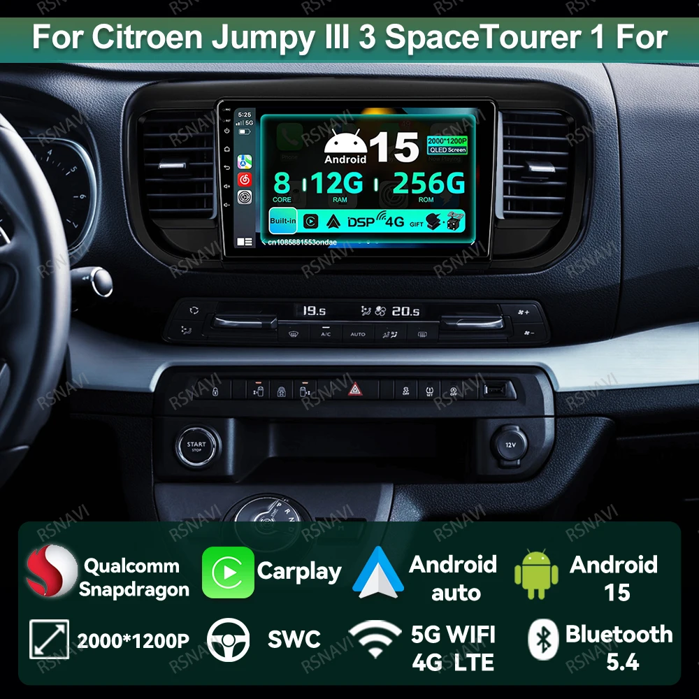 Автомобильный радиоприемник Android 15 для Citroen Jumpy III 3 SpaceTourer 1 для Peugeot Expert 3 2016 2017 2018-2021 Qualcomm 4G LTE Navigation