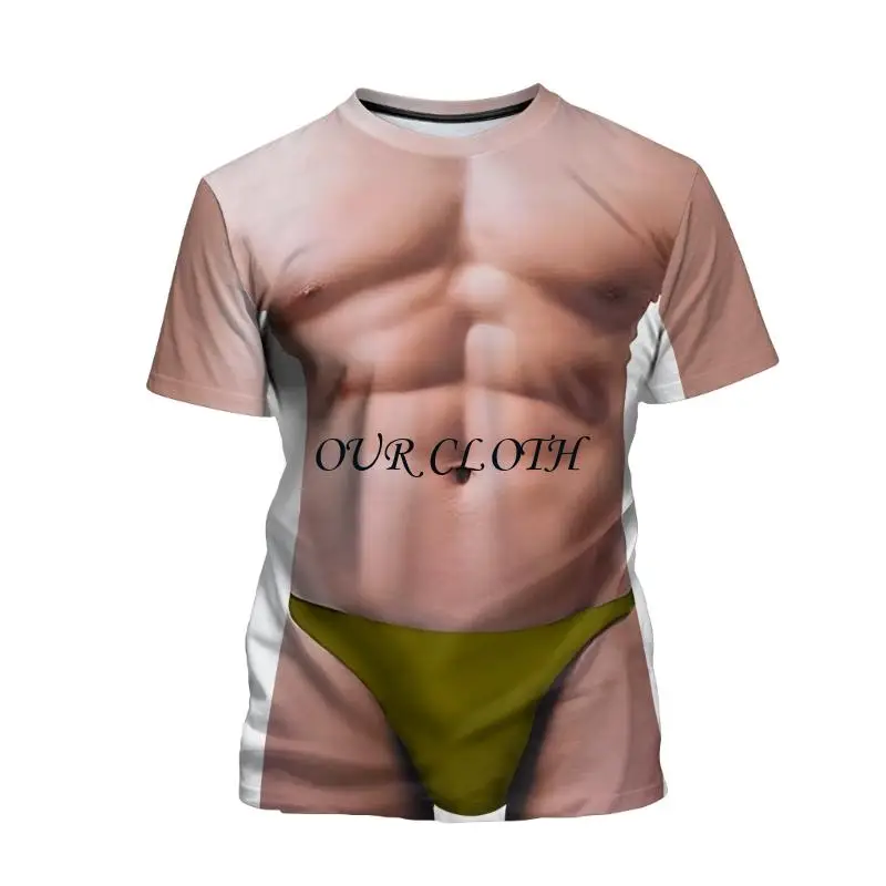 Unisex 3D Fake T Shirts Shredded Chest Printed Short Sleeve Costume Novelty Halloween Muscle Print Tees Shirt Y1AC