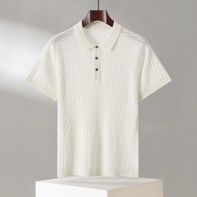 

MVLYFLRT Men's Summer Short Sleeve POLO Collar T-Shirt Casual Business Knitwear Fashion Fried Dough Twists Pullover Vest