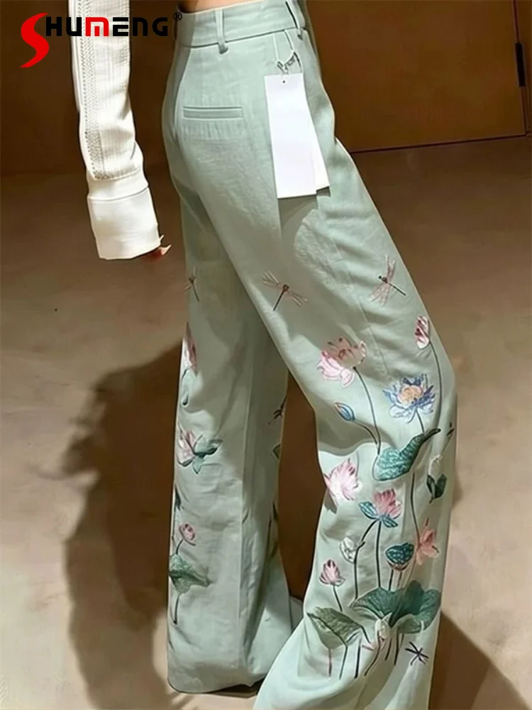 

Women's 2026 Summer New Fashion Flower Embroidered Wide Leg Denim Pants Women's High Waist Comfort Over Size Trousers Nice Jeans
