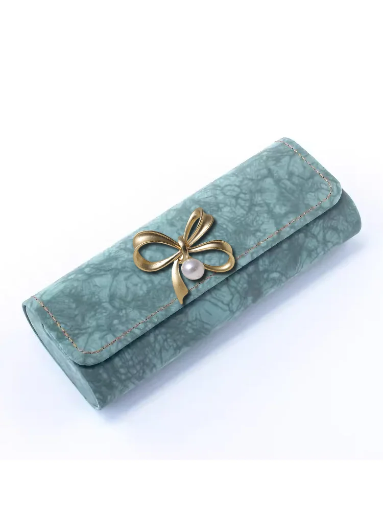 

High-End PU Leather Eyewear Cases Anti-Stress Design Orderly Pearl & Crystal Decor, Flamboyant.