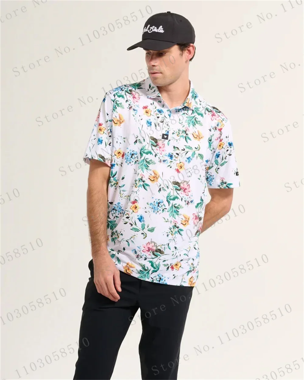 Men's Golf Shirt Moisture Short Sleeve Striped Wicking Dry Fit Performance Golf Polo Shirts Casual Quick Dry Printed T-Shirt