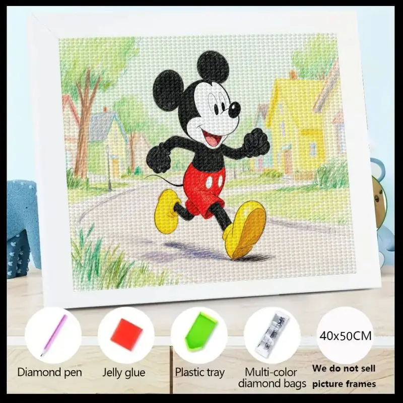 

1PC Cute Disney Mickey Mouse Running Diamond Painting 5D Full Drill DIY Art Kit, Cartoon Character Gem Painting Set for Kids Adu