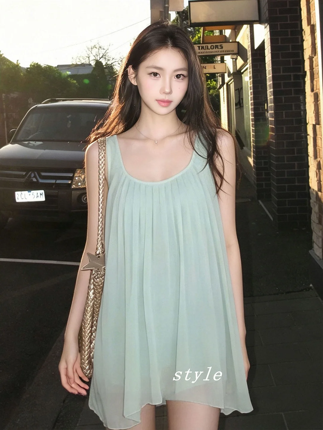 Green Motion Lightweight 2026 New Women's Chiffon Vest Summer Holiday Style Pleated Fairy Atmosphere Trendy Top Breathable