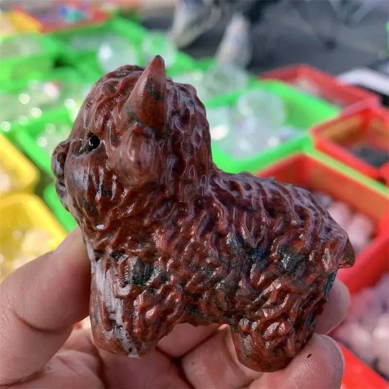 1PC Natural Red Quartz Highland Yak Carving Reiki Healing Stone Children's Birthday Gift Home Decorative Item