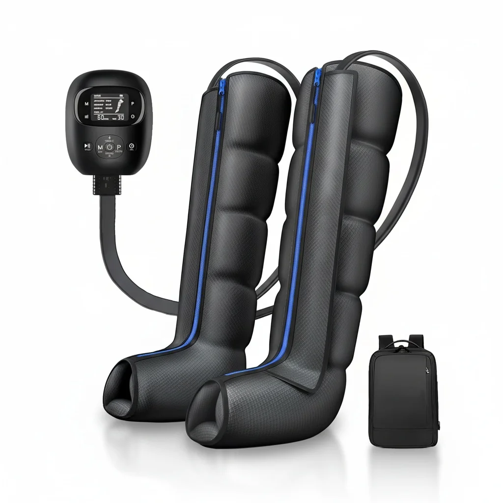 

Electric Leg Massager, 5 Chambers Wireless 6 Modes Compression Boots, 40-220mmHg Pressure Therapy, Recovery Sleeves for Home Use