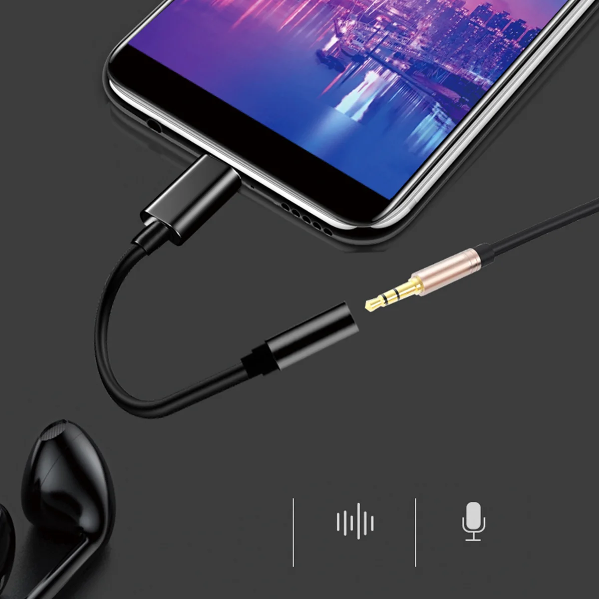 Adaptador de auriculares para teléfono celular USB-C a 35 auriculares hembra de audio auxiliar de 5 mm