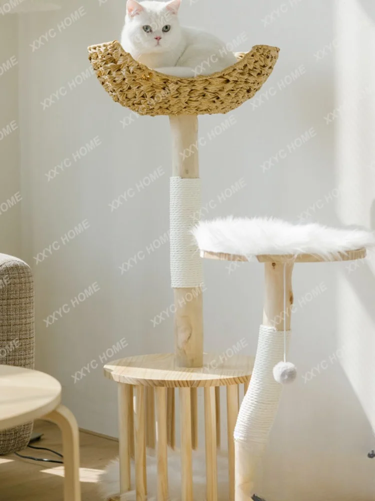 All Solid Wood Cat Tree Summer Cat Climbing Frame Rattan Super Large Luxury Cat Nest Tree Dry Grinding