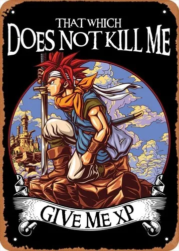 Póster de anime, figura de videojuegos, cartel metálico de Chrono Trigger, decoración de pared.