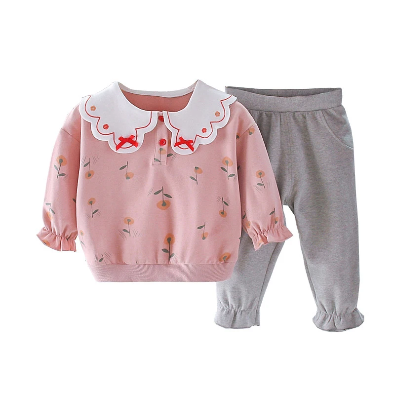 

Toddler Baby Girl Clothes Cute Flower Doll Collar Sweatshirt Sport Pant 2Pcs Suit Kid Outfit Infant Tracksuit 1-4Year Fall A501