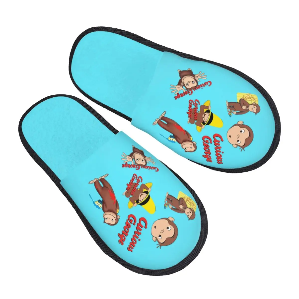

Custom Funny Anime Memory Foam Slippers Women Comfy Warm Curious George Monkey House Slippers