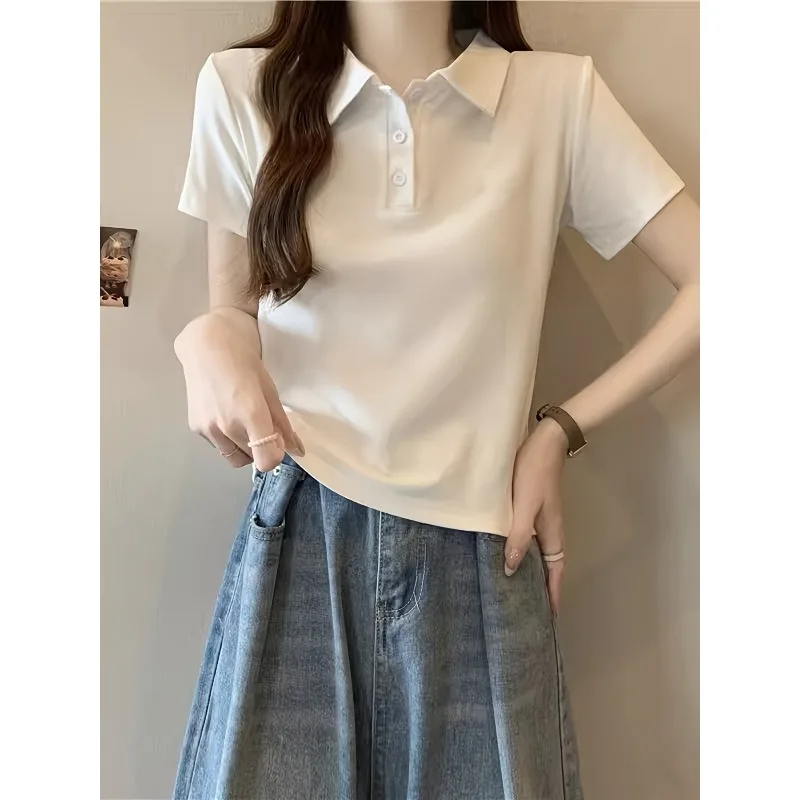 Women'S Short-Sleeved T-Shirt, Summer New Design, Niche, Age-Reducing, Fashionable, Temperament, POLO Collar Top