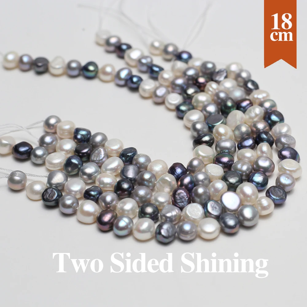 18cm Natural Freshwater Pearl Beads Two Sided Shining Mix Pearl Loose Spacer Beaded for Making DIY Necklace Bracelets 7-8mm