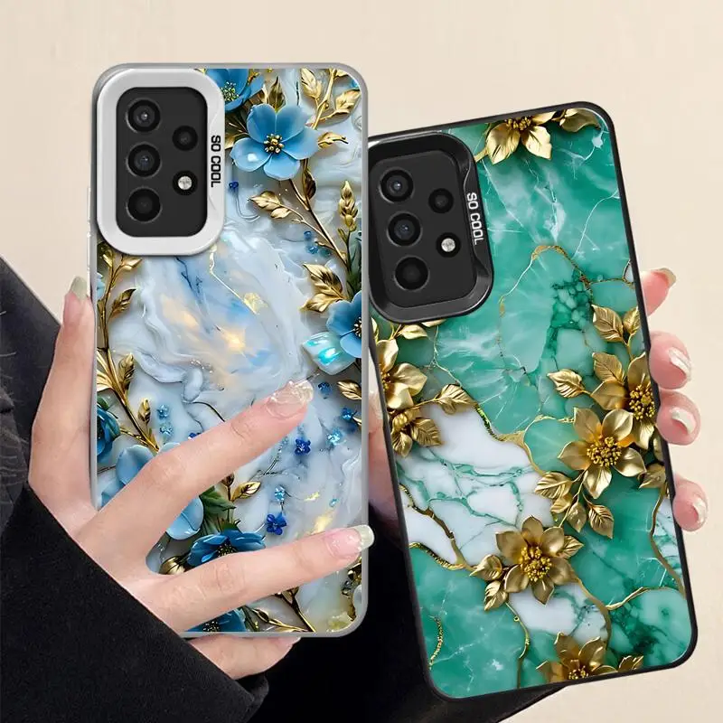 Phone Case for Samsung Galaxy A15 A25 A52 A72 A51 A71 4G A73 A55 A54 A53 A52s 5G Silicone Soft Flower Marble