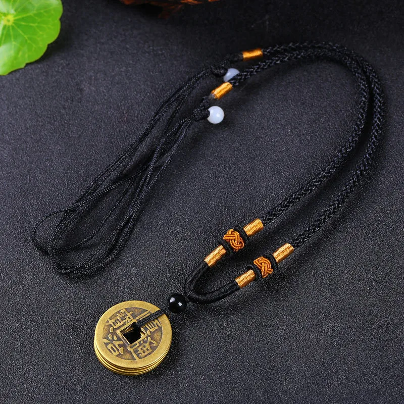 Lucky Copper Coin Money Charm Five Emperors Feng Shui Pendant to Ward Off Evil Spirits Necklace for Men And Women