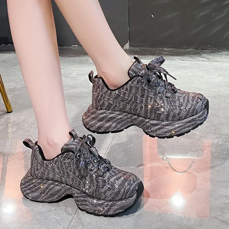 Luxury Full Diamond Thick soled Sneakers Designer Anti slip Running Shoes Women\'s Fashion Tennis ShoesHigh Quality Casual Shoes